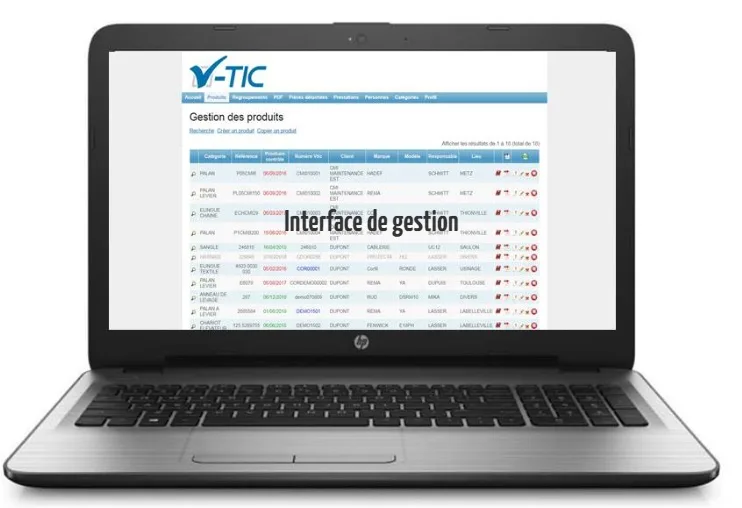Interface de gestion V-TIC sur ordinateur portable